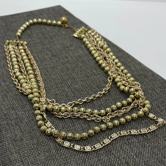 Coro Gold Tone Layered Necklace - Picture 4 of 6